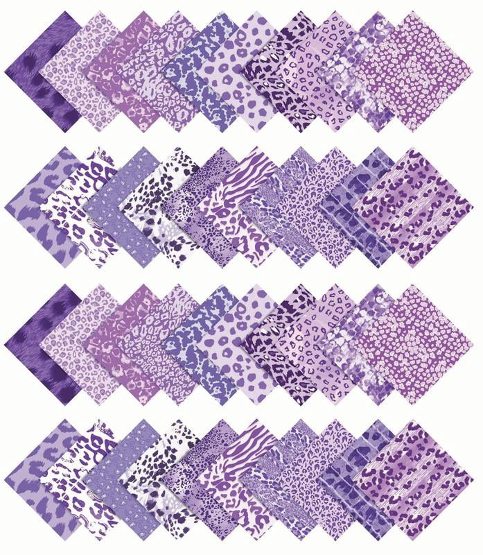 Soimoi 40Pcs Floral Artistic Print Cotton Precut Fabrics For Quilting Craft Strips 2.5x42inches Jelly Roll - Violet