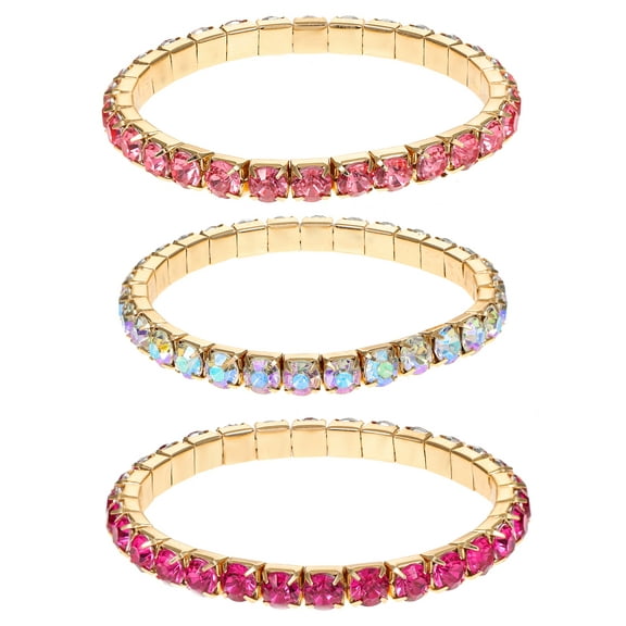 Way to Celebrate Valentine's Day Fuschia Gold Bracelets,3 Piece