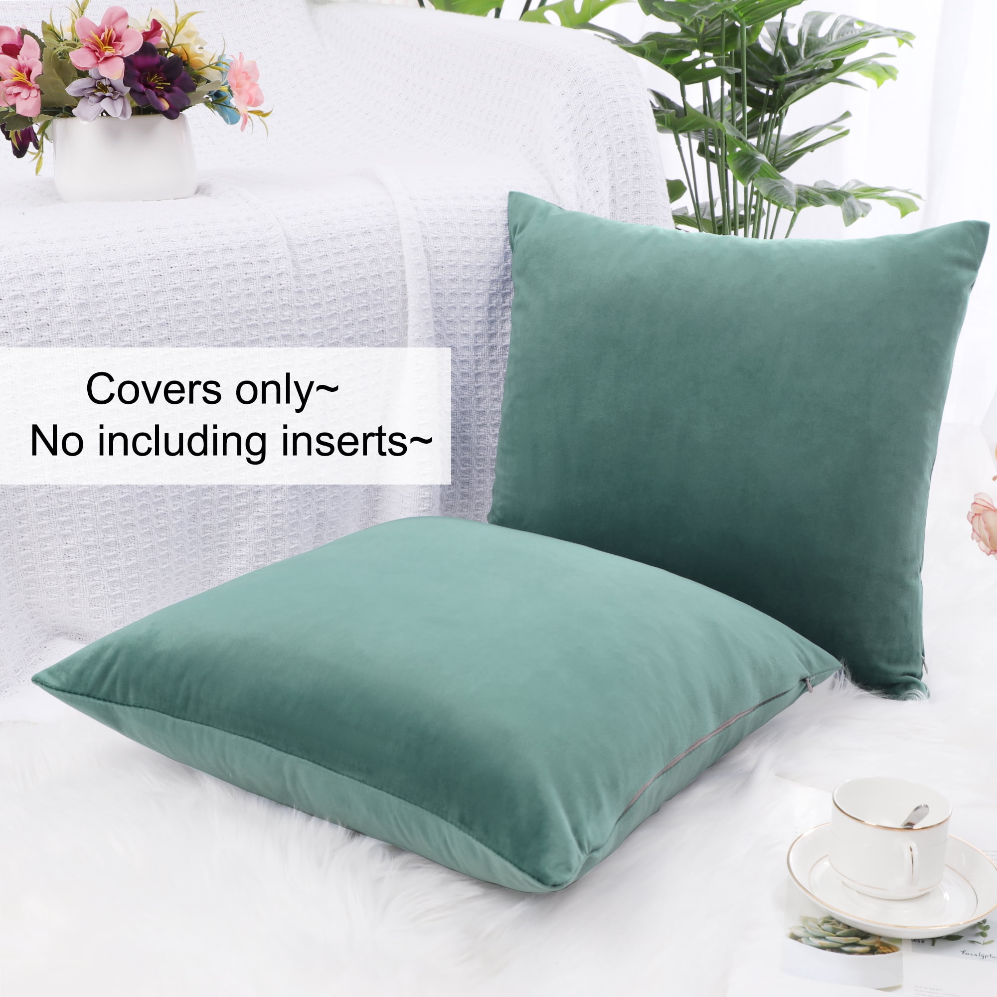 Unique Bargains Velvet Decorative softCushion Throw Pillow Cover 18" x 18" Seagreen