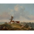 thumbnail image 2 of Joseph Heicke 14x12 Black Ornate Wood Framed Double Matted Museum Art Print Titled: Cows and Goats in the Pasture (1840), 2 of 5