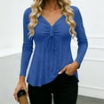 thumbnail image 6 of XPMWRP Womens V Neck Peplum Tunic Ruched Drawstring Front Long Sleeve Babydoll Solid Color Casual Flowy Blouse Tops Blue XXL, 6 of 9