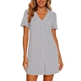 thumbnail image 5 of yillto Women Nightshirts Buttons down Nightgown Short Sleeve V Neck Sleepwear Pajamas Dress with Pockets, 5 of 7
