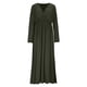 thumbnail image 5 of mfyjkho Vestidos de verano para mujer, Vestido de mujer de color liso con manga larga, escote en V, cintura elástica y abertura en la falda larga Vestidos de fiesta para mujer xxxxl, 5 of 8