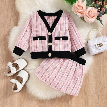 

Peyan 6M-4T Toddler Baby Girl Woolen Cardigan Sweater Top + Plaid Pencil Skirt Fall Winter Outfit Clothes