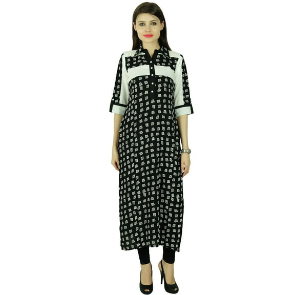 Ethnic 3/4 Sleeve Kurti Bollywood Spiral Rayon Tunic Kurta Women Dress Top