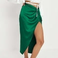 thumbnail image 2 of VSSSJ Silk Skirts for Women Twist Front High Waist Sexy Side Split Satin Skirts Party Cocktail Casual Swing Solid Color Elegant A-Line Skirts Green L, 2 of 5