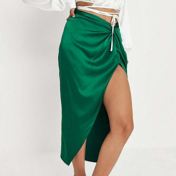 Aloohaidyvio Short Skirts for Women,Womens Summer Silk Solid Color High Waist Split Long Package Hip Half-body Skirt