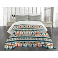 thumbnail image 3 of Ambesonne Abstract Quilted Bedspread Set 3 Pcs, Aztec Geometry Prehistoric, King Size, Blue White and Orange, 3 of 5