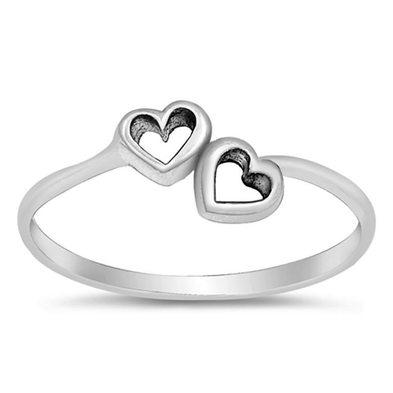 Girl\'s Double Heart Ring 925 Sterling Silver Girlfriend Band Jewelry Female  Male Unisex Size 10