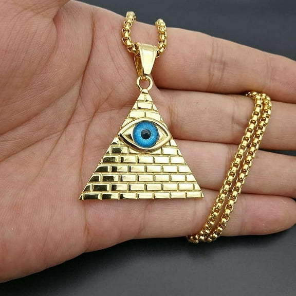 Ancient Egyptian Pyramid Eye Of Horus Pendant Necklace 14K Yellow Gold Chains For Men Women Hip Hop Egypt Jewelry