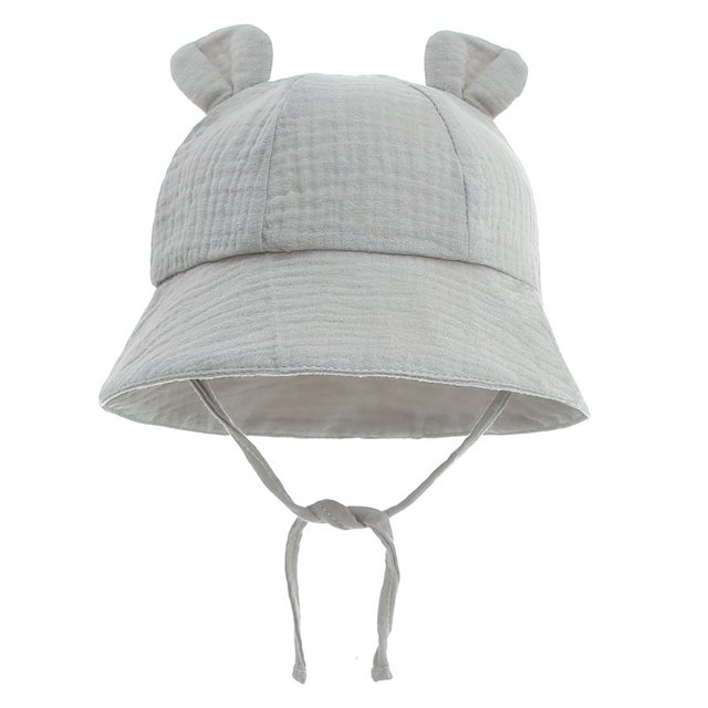 Gorro de lavabo de algodón puro para bebé, gorro de pescador con orejas de conejo para bebé europeo y americano, gorro de sombrilla de color sólido de 3 a 12 meses