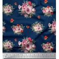 thumbnail image 1 of Soimoi Tissu Satin Modal Bleu Imprimé Feuilles d'Épices & Roses Floral au Mètre 42 Pouces de Large, 1 of 3
