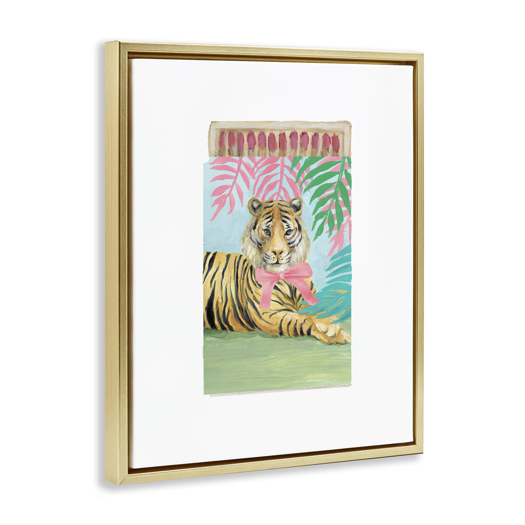 Stupell Industries Tropical Tiger Matchbook Gold Framed Floater Canvas Wall Art, design by Lanie Loreth