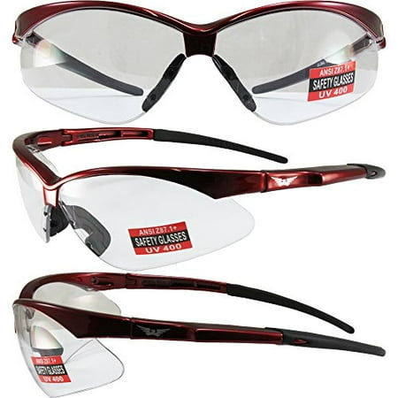 Global Vision Fast Freddie Safety Sunglasses Red Frame Clear Lenses ANSI