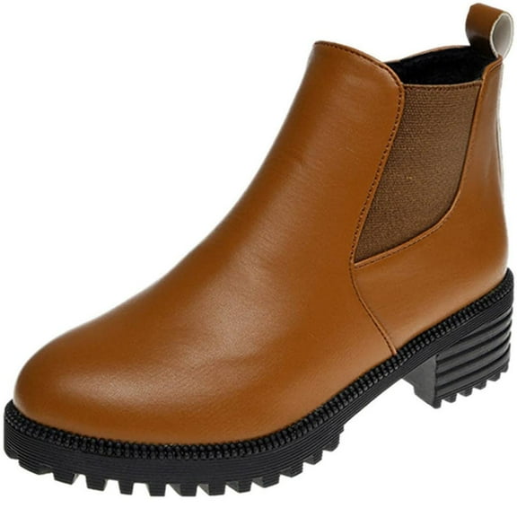 OAVQHLG3B Women's Round Toe Zipper Comfy Casual Shoes Solid Comfortable Middle Heeled Short Boots Shoes