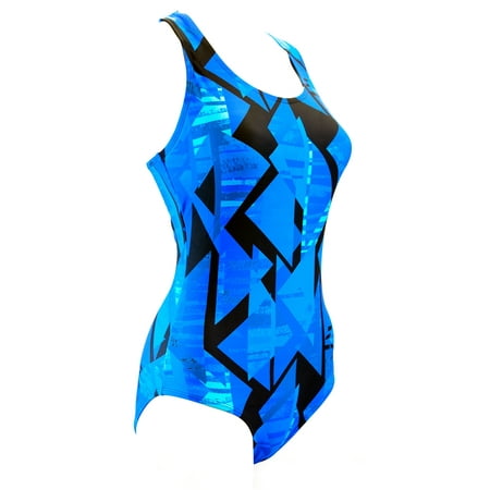 Adoretex Women's Pro One Piece Multi-Triangle Athletic Swimsuit(FS012) - Blue - Medium