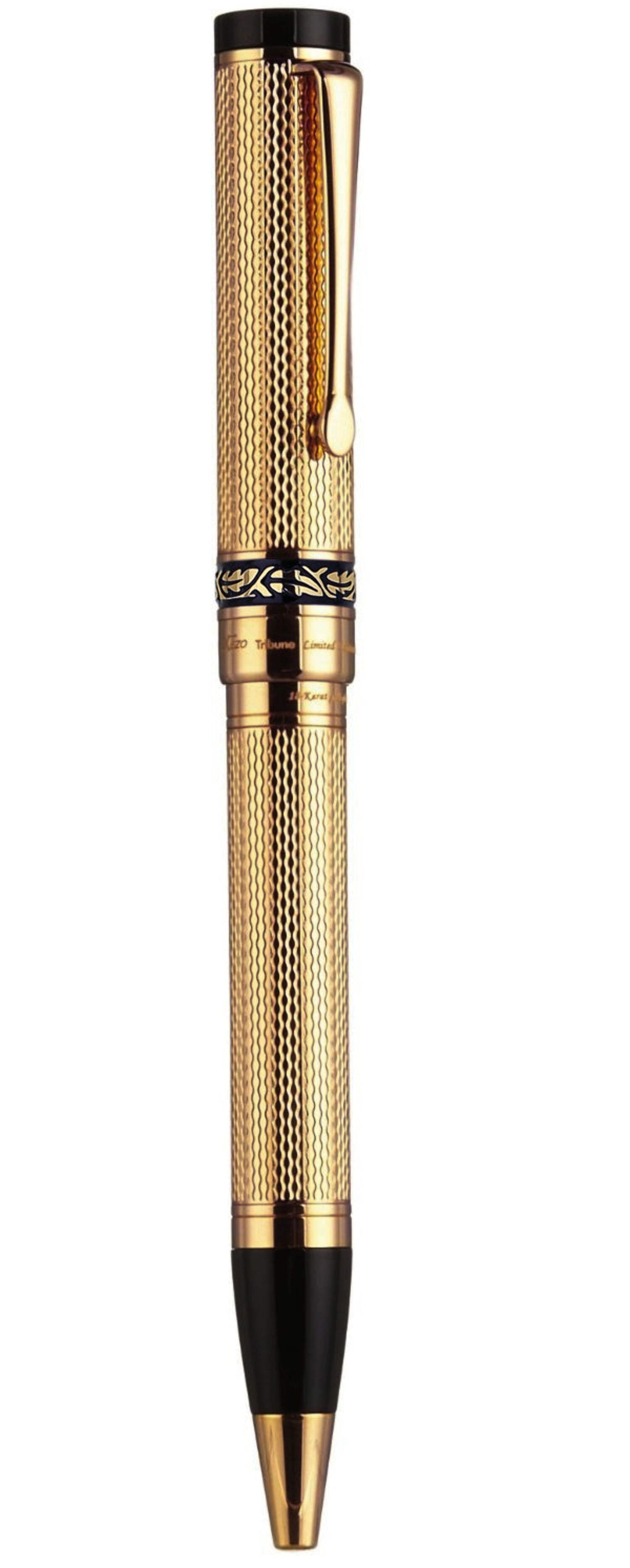 Xezo Tribune Diamond-Cut Engraved Brass Ballpoint Pen - 18K Gold Plated