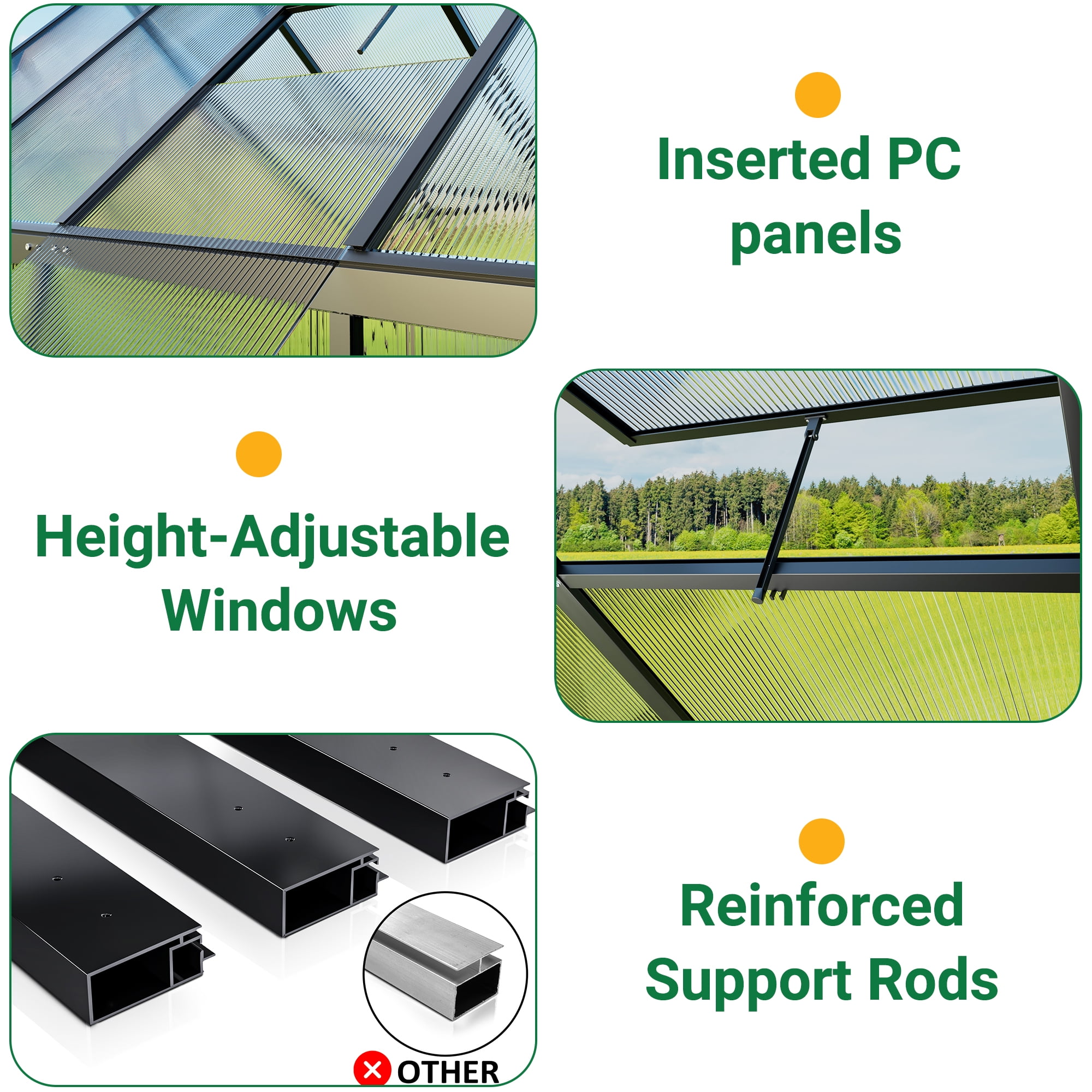 MUCHANT 4x6 FT Greenhouse for Outdoors, Walk-in Large Aluminum Frame Greenhouse with Quick Setup Structure and Roof Vent for Garden Backyard, Black