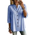 thumbnail image 4 of IPYUI Cotton Linen Tops for Women Button Down Shirts Striped Blouses Empire Waist Tops Gauze Shirts Elbow Sleeve V Neck Boho Peasant Button Down Shirts Elegent Linen Clothes Solid Color Plain Blouse, 4 of 7