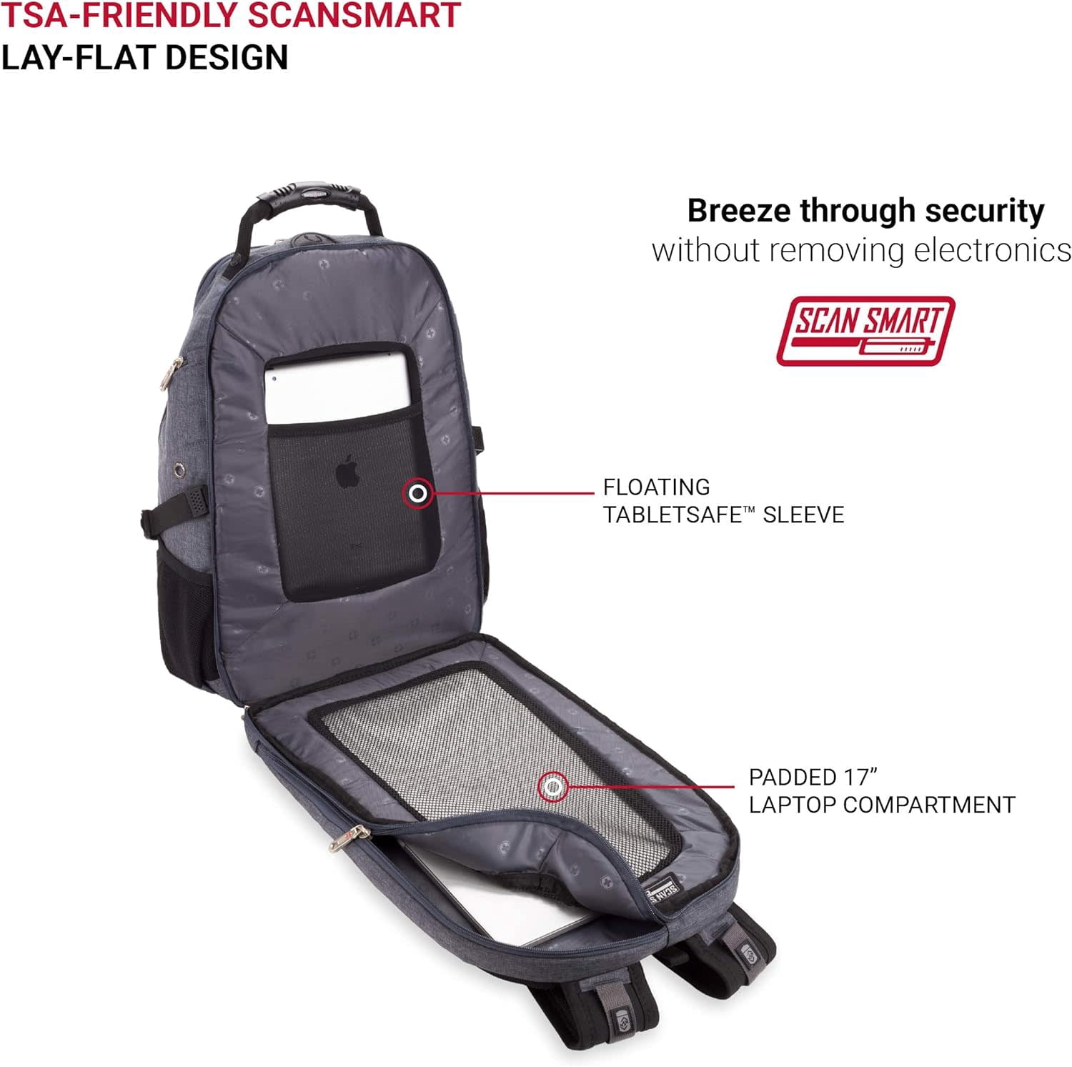 Swiss Gear Wenger TSA Friendly Travel Sleeve Large Computer Business  Backpack, 17 inch, Grey - Walmart.com