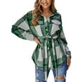 thumbnail image 2 of Liacowi Women Juniors Loose Jacket Plaid Print Outwear with Belt Lapel Long Sleeve Vintage Shacket Casual Tops Coat for Teen, 2 of 7