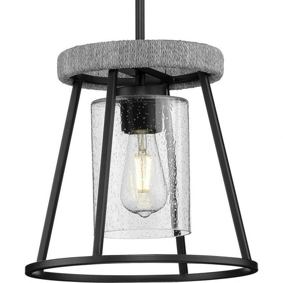Progress Lighting Laramie 1-Light Pendant, Matte Black, Seeded Glass