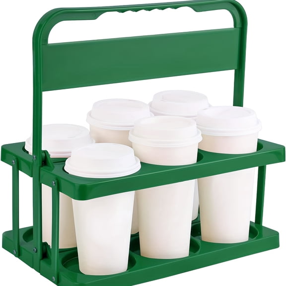 Green ,Drink Carrier with Handle, Plastic Cup Carriers for Drinks, Drink Holder for Car, GrubHub, Doordash Accessories, Portable Foldable Reusable Mobile, Use for Food Delivery Bag, RED