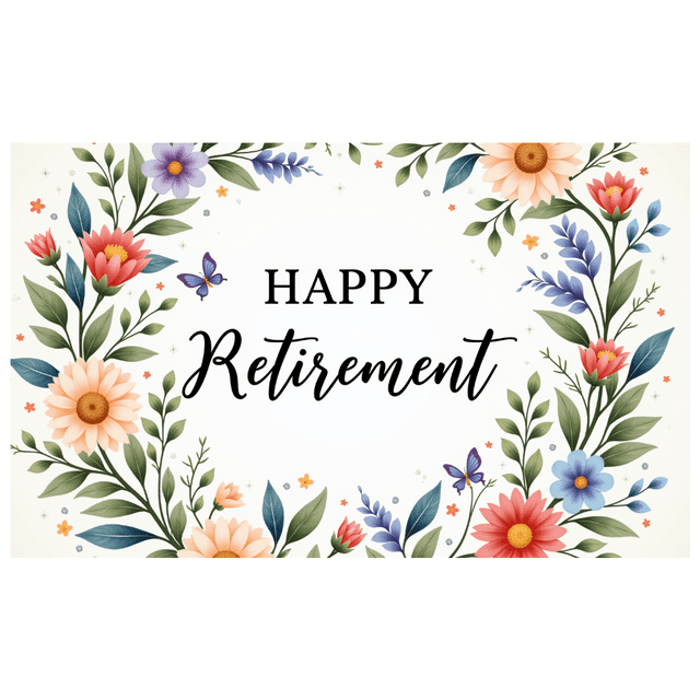 Floral Design Retirement Celebration Banner Decorative Flower Pattern Happy Retirement for Retirement Party Office Celebration Indoor Decoration