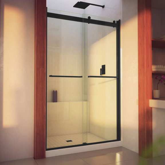 DreamLine Essence-H 44-48 in. W x 76 in. H Semi-Frameless Bypass Shower Door in Satin Black