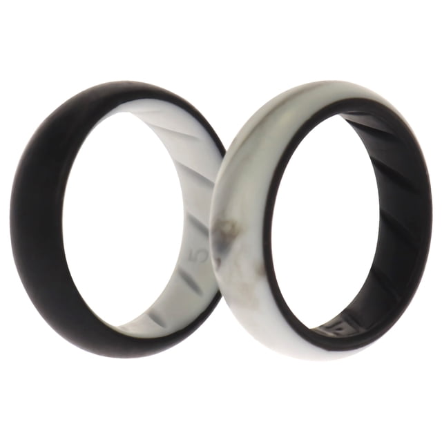 Juego de anillos sólidos BR de boda de silicona - Negro-Mármol de ROQ para mujer - Anillo de 2 x 5 mm