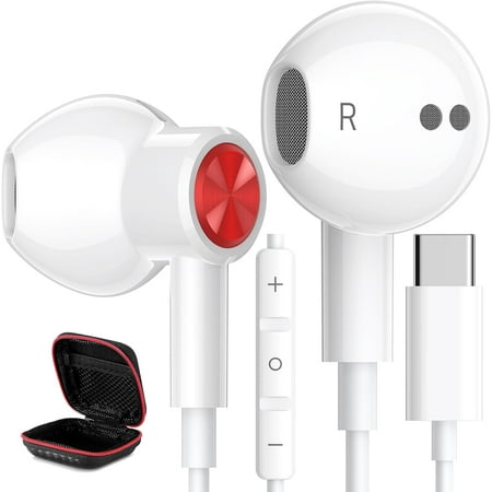 USB C Headphones Type C Earphones for Samsung Galaxy S25 Ultra S24 Plus S23 S22 S21 S20 HiFi DAC Magnetic Wired Earbuds Microphone for iPhone 15 16 16e 17 Air for Apple Android Pixel 10 White