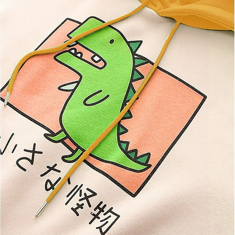Ruimatai Cute Hoodie for Womens Teen Girls Long Sleeve Patchwork Tops Kawaii Dinosaur Graphic Sweatshirts Casual Fashion Pullover
