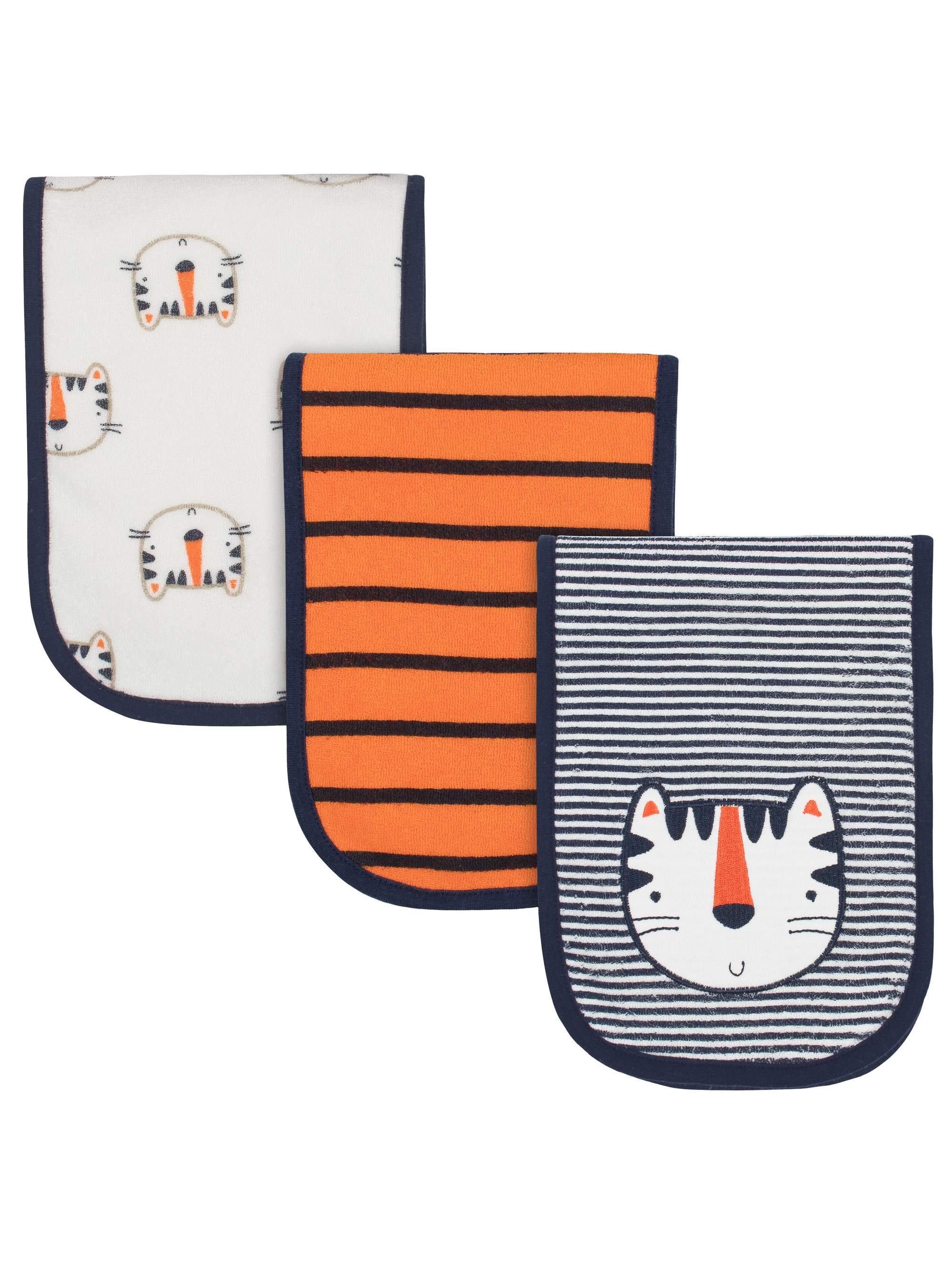 Gerber Cotton Burp Cloth, 3pk, Orange and White, Boys