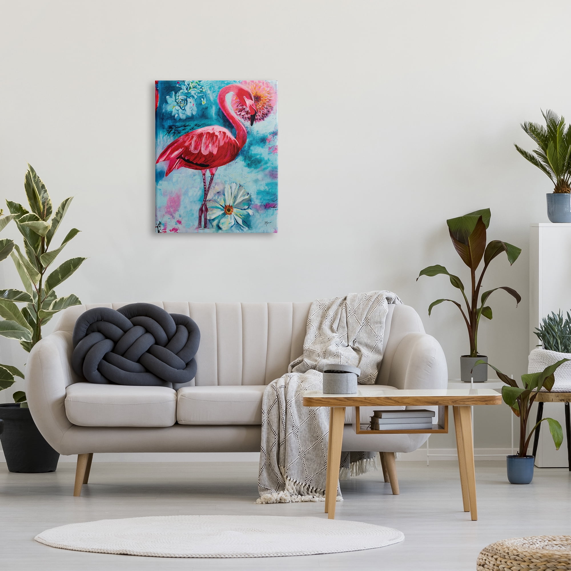 Stupell Industries Modern Flamingo & Blooms Animals & Insects Painting Gallery Wrapped Canvas Art Print Wall Art, 24 x 30