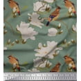 thumbnail image 1 of Soimoi Green Poly Crepe Fabric White Floral & Bird Fabric Prints by Yard 52 Inch Wide, 1 of 1