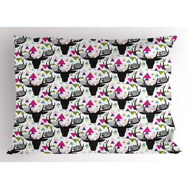 Ambesonne Deer Pillow Sham, Animal Head with Antlers, 26" X 20", Multicolor