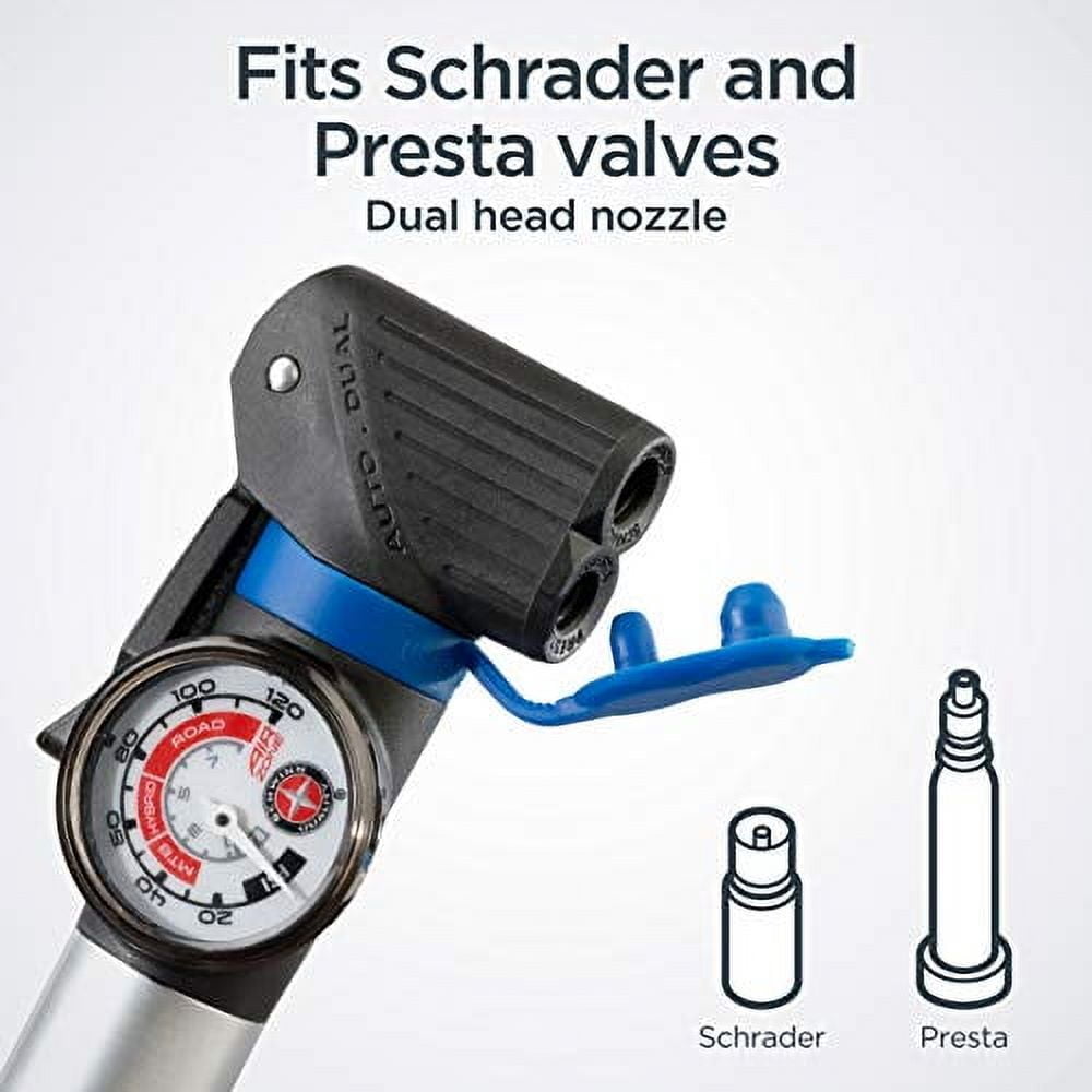 Schwinn Air Sport Bike Frame Pump with Gauge Fits Schrader and Presta Valve  Types Silver - Walmart.com