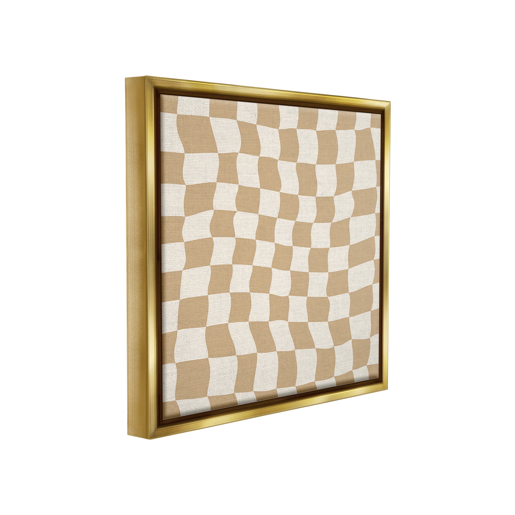 Stupell Industries Wavy Checkered Pattern Abstract Painting Gold Floater Framed Canvas Art Print Wall Art, 18 x 18