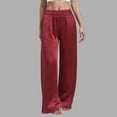 thumbnail image 2 of TTUHYWXI Womens Wide Leg Pajama Pants Satin Silk Casual Loose Elastic Waist Lounge Pants Pj Bottoms (Wine, M), 2 of 9