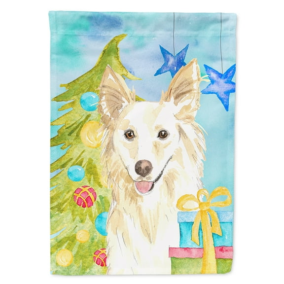 Carolines Treasures CK1856CHF Christmas Tree White Collie Flag Canvas House Size  Large multicolor