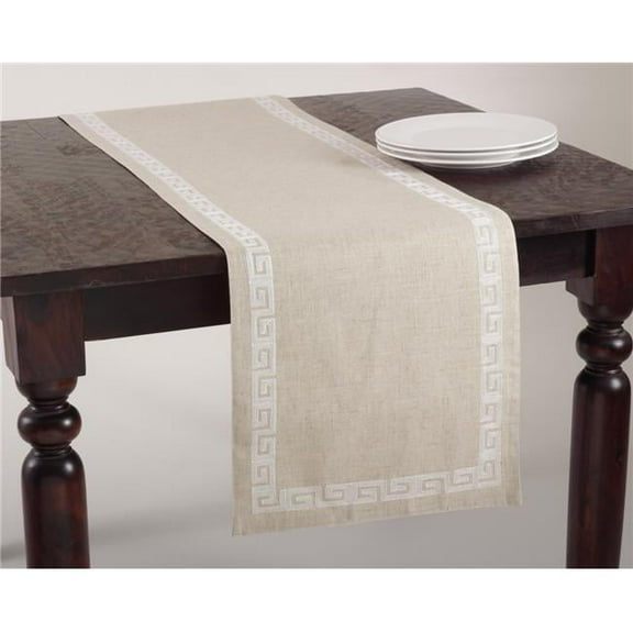 Saro Lifestyle Stitched Greek Key Design Runner White 16"x70"