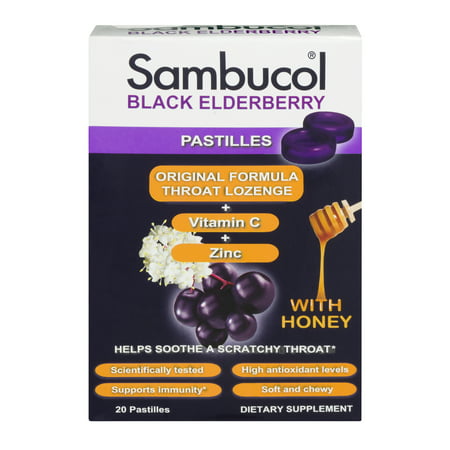 Sambucol Original Throat Lozenge + Vitamin C + Zinc Black Elderberry - 20 CT20.0 (Best Throat Lozenges For Sore Throat)