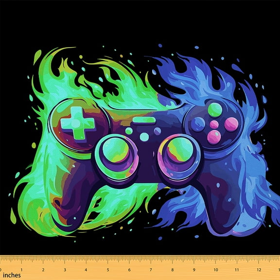 Homewish Teens Gamepad Fabric by the Yard 3 Yard,Modern Gamer Sewing Fabric,Green Blue Black Room Decor Fabric by the Yard For Boys Kids,Ultra Soft Home Decor