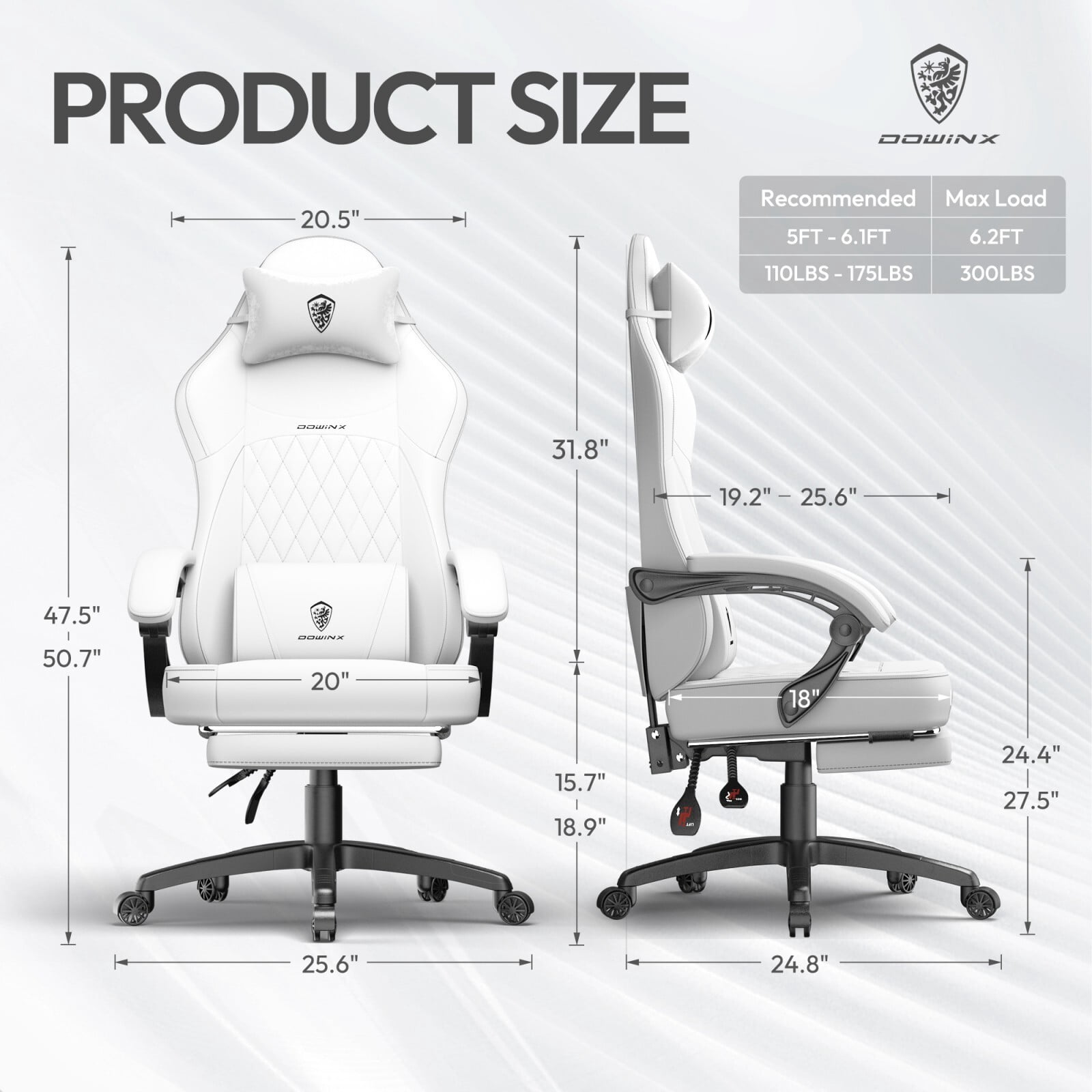 Easy4Home Gaming Chair with Sofa Spring Cushion, Ergonomic Office Chair with Massage Lumbar Support and Retractable Footrest, High Back Computer Game Chair for Adults, White