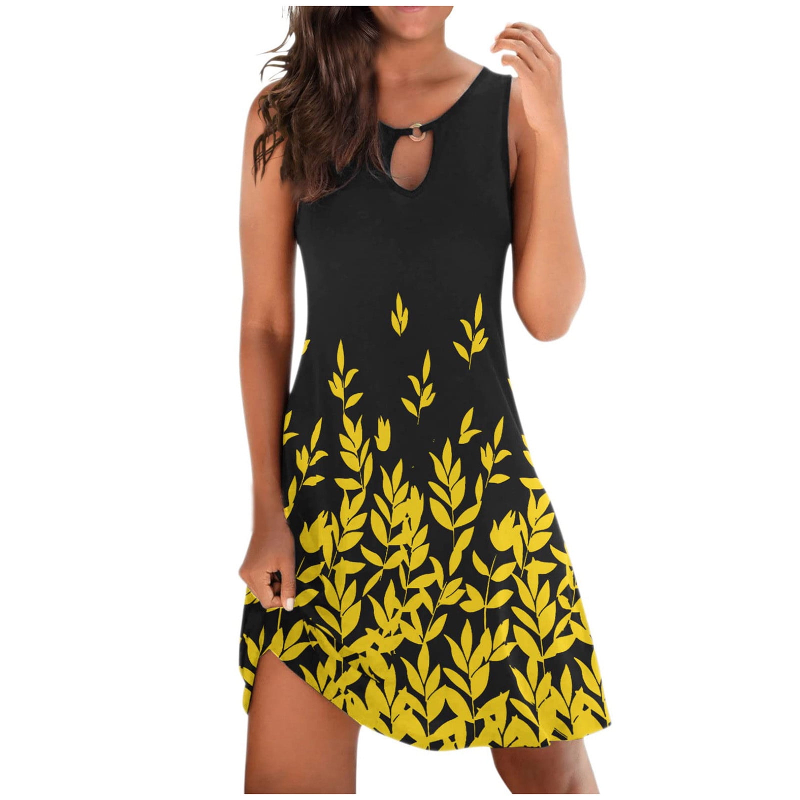 Dresses for Women 2023 Hollow out Vintage Print Pink Dress Sexy O Neck Sleeveless Vacation