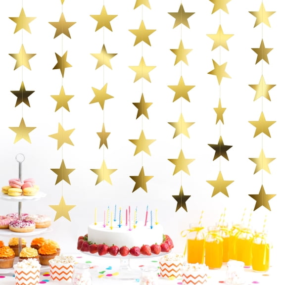 TETOU 130 Feet Glitter Star Garland Banner Decor, Gold Streamers Hanging Star Bunting Banner Backdrop for 2025 New Year Graduation Wedding Birthday Christmas Party Decoration