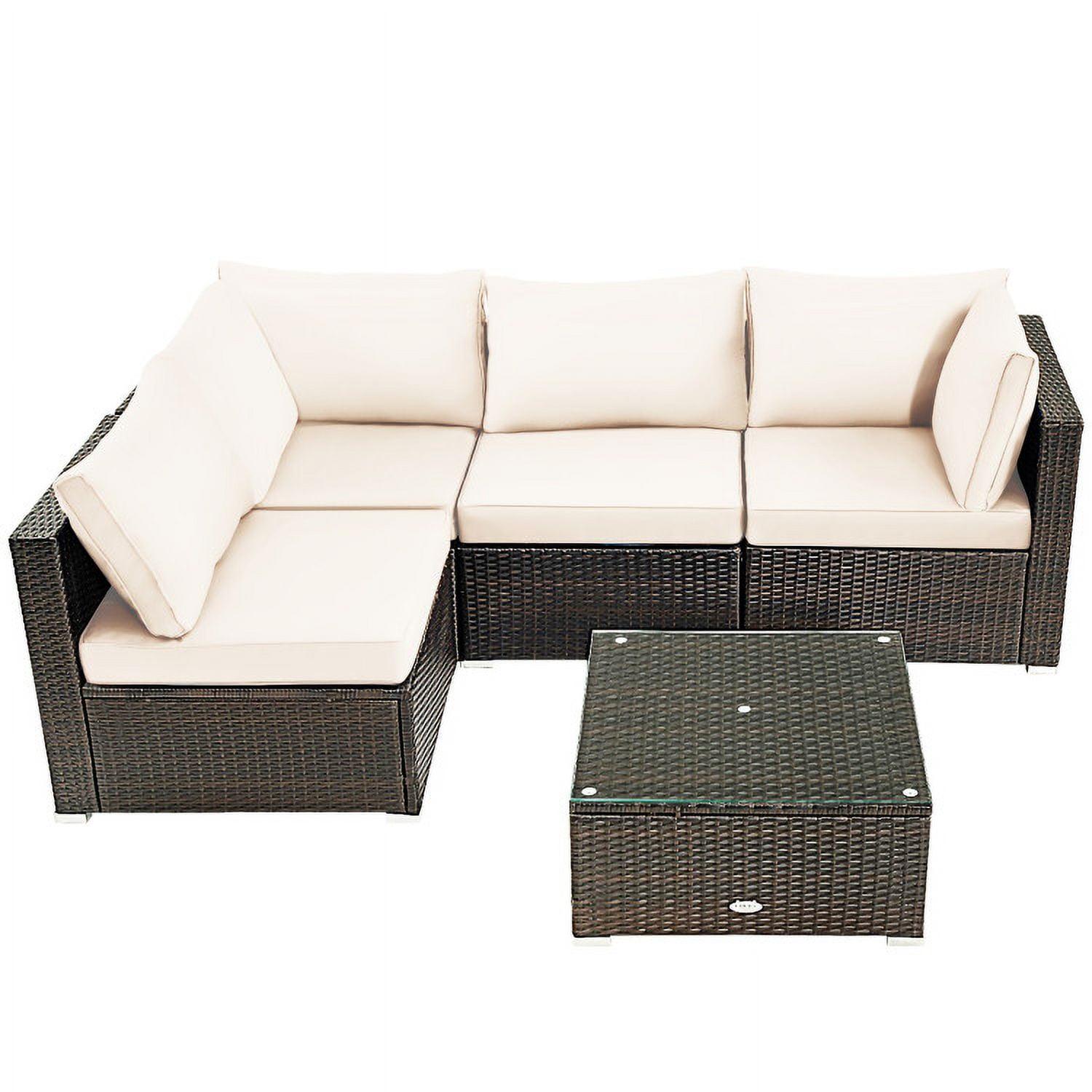Aimee Lii 5 Pieces Cushioned Patio Rattan Furniture Set with Glass Table, Outdoor Patio Set, White