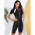 thumbnail image 5 of SWSMCLT Women's One Piece Zipper Rash Guard Swimsuit Swimming Scuba Rashguard Modest Swimwear Full Zip Up Short Sleeve Bathing Suit Beach Boyleg Shorts Padded Surfing Lap Pink 12, 5 of 5