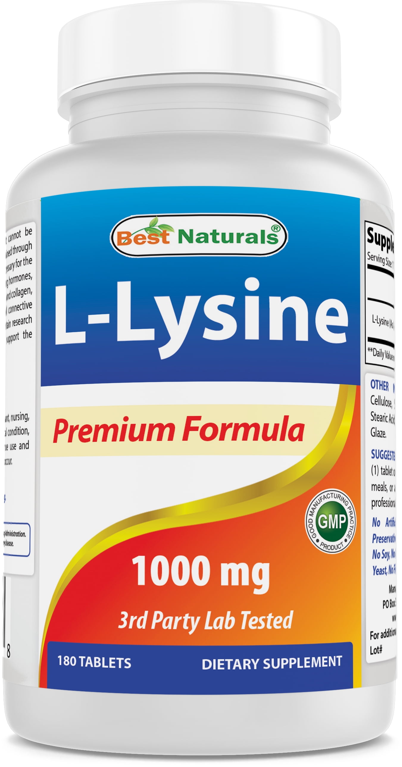 Best Naturals L-Lysine 1000mg, 180 Ct