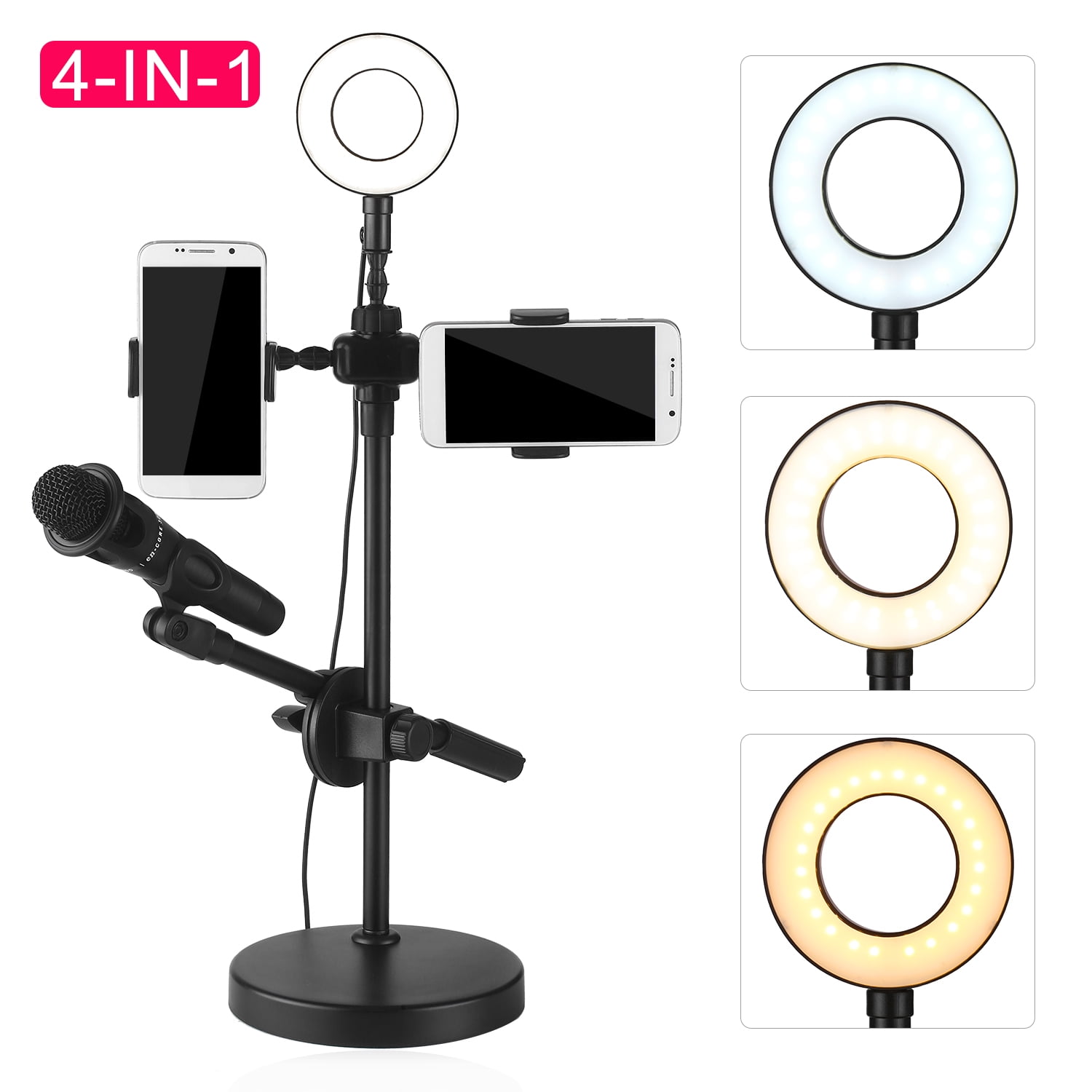 Selfie Ring Light with Phone Holder and Microphone Stand 3 Light Modes
